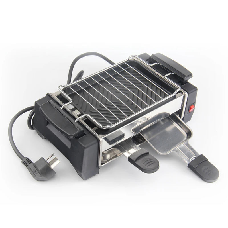 1000W Non-stick Family Barbecue Electric Raclette Grill for 2 to 4 Person Smokeless Grill Raclette Pan Electric Griddle 220V