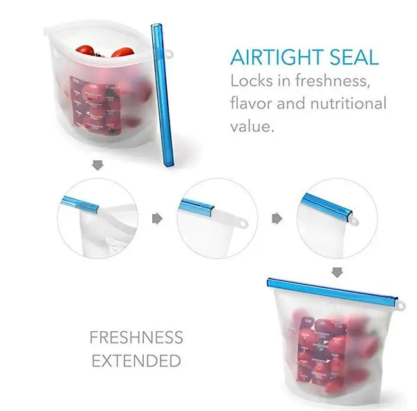 Reusable Silicone Food Bags Fresh Lunch Bag Sandwich Snack Freezer Bags Airtight Seal vegetable fruit Storage Bags 1000ml