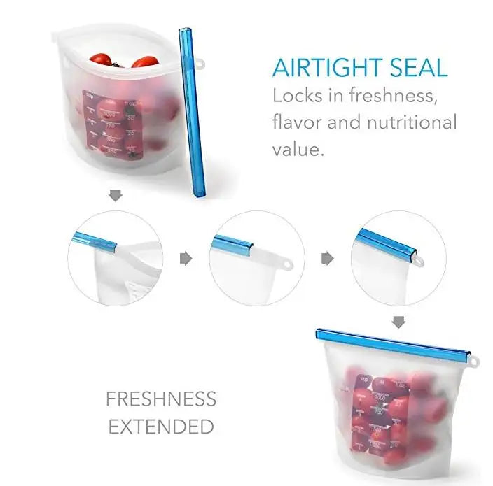 Reusable Silicone Food Bags Fresh Lunch Bag Sandwich Snack Freezer Bags Airtight Seal vegetable fruit Storage Bags 1000ml