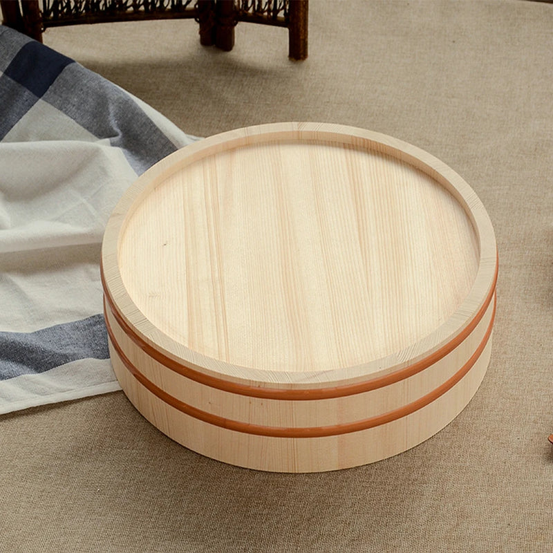 Wooden Japanese Style Copper Edge Basin Round Sushi Barrel Wooden Mixing Bowl