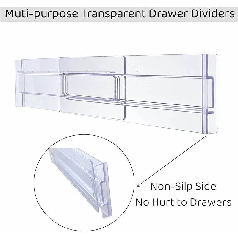 2PCS Drawer Dividers Organizers Adjustable Cabinet Storage Clothes Drawer Organizer Clear Drawers Separators Kitchen Tools