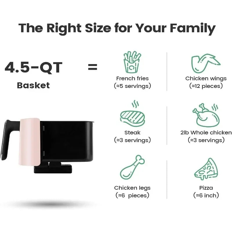 KOOC Large Air Fryer, 4.5-Quart Electric Hot Oven Cooker, Free Cheat Sheet for Quick Reference Guide, LED Touch Digital Screen