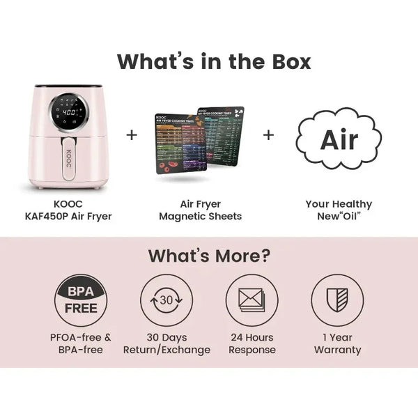 KOOC Large Air Fryer, 4.5-Quart Electric Hot Oven Cooker, Free Cheat Sheet for Quick Reference Guide, LED Touch Digital Screen