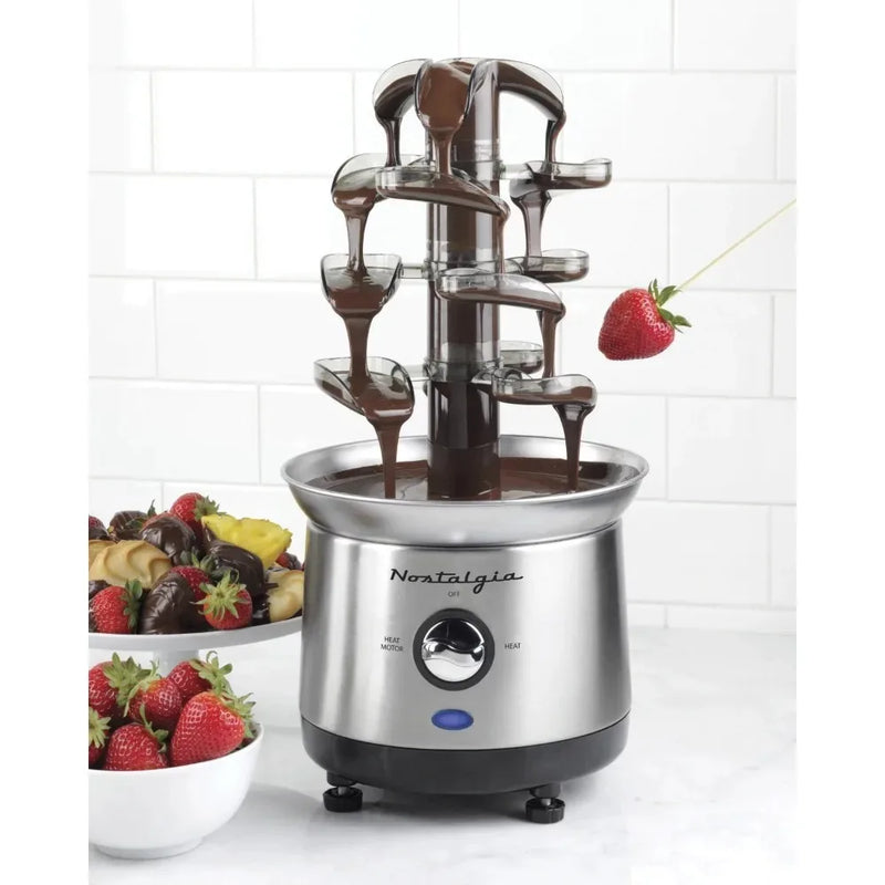 4 Tier Electric Chocolate Fondue Fountain Machine for Parties, Dip Strawberries, Apple Wedges and More, Chocolate Melting Pot