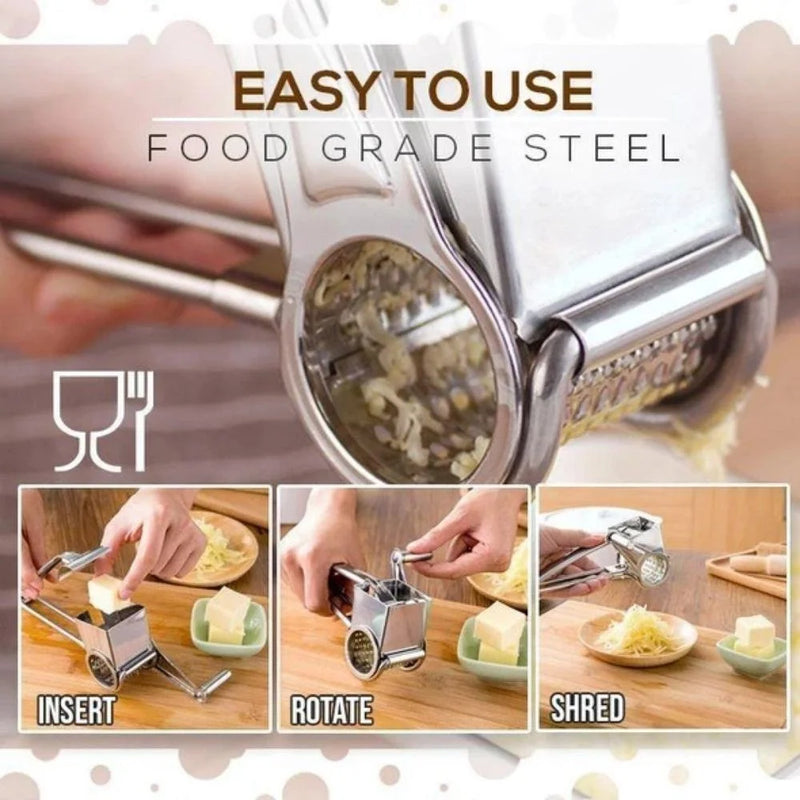 Handheld Rotary Cheese Grater, Cheese Hand Grater Kitchen Craft Stainless Steel Cheese Vegetable Grater Shredder with Handle