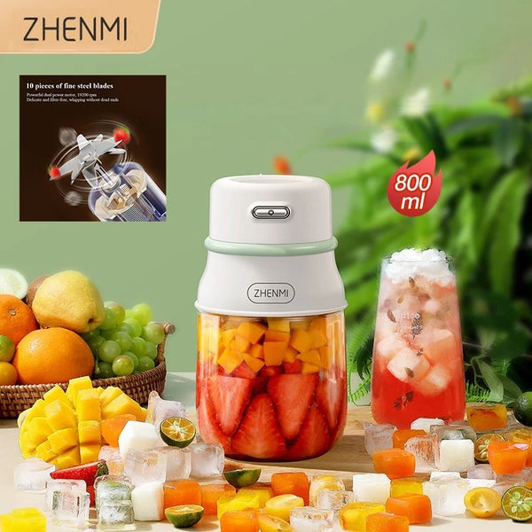 ZHENMI TonTon Portable Juicer Cup 800ML Juicer Mixer Electric Mini Blender Fruit Vegetables Quick Juicing Kitchen Food Processor