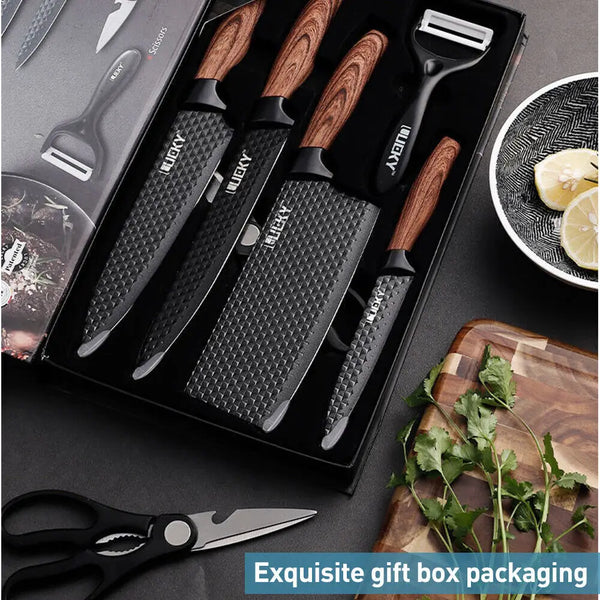 Stainless Steel Kitchen Knives Set Tools Forged Kitchen Knife Scissors Ceramic Peeler Chef Slicer Nakiri Paring Knife Gift Box