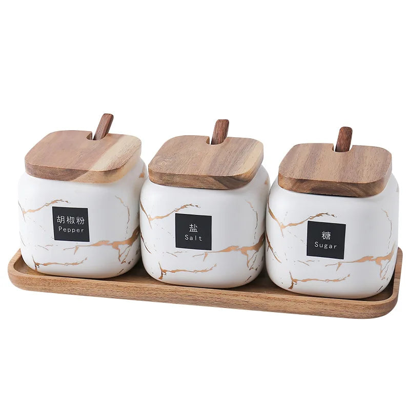 Japanese Spice Jar Set Marble Ceramic Seasoning Pot for Seasoning Rack Salt Sugar Pepper Shaker Storage  Box Kitchen Accessories