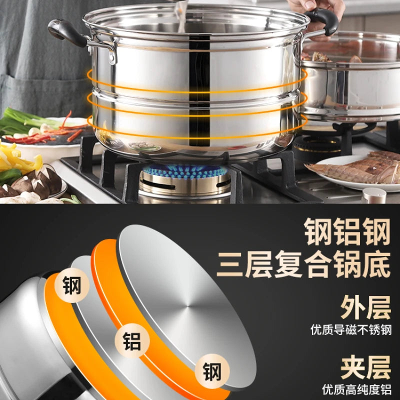 Induction Cooker Boilers Stainless Steel Multifunction Gas Stove Steamer Pot Couscous Rice Noodle Cookware Steamer for Food