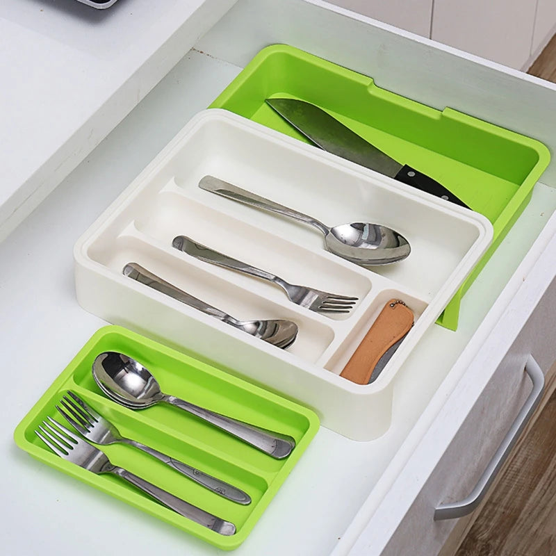 Drawer Cutlery Tray Retractable Double Layer Extendable Tableware Organizer for Home Kitchen Multifunctional Utensils Divider S