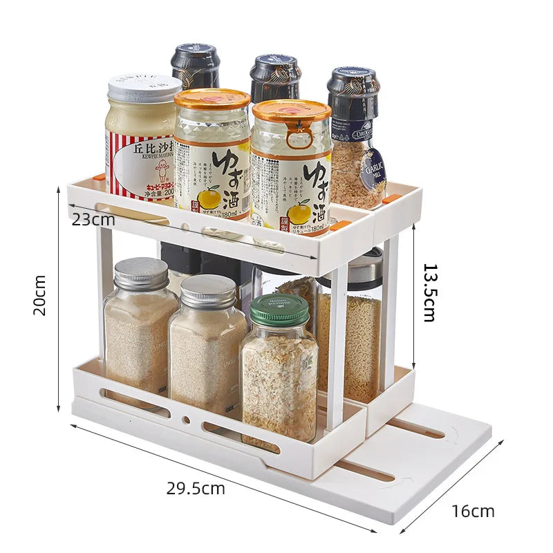 2layers Multifunctional Storage Shelves Rotating Pull-out Organizer Desktop Spice Rack Tools Storage Shelf Kitchen Acceesories