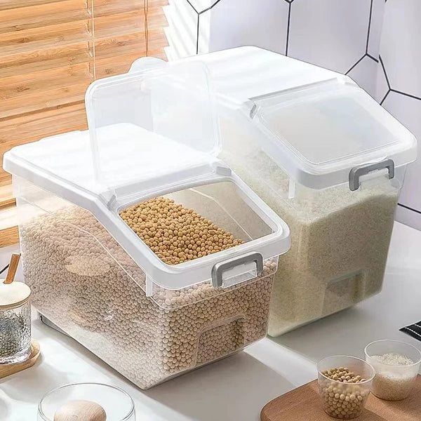 10KG Rice Storage Box Rice Dispenser Rice Container Grain Storage Jar Cereals Bucket Pet Food Container Kitchen Organizer