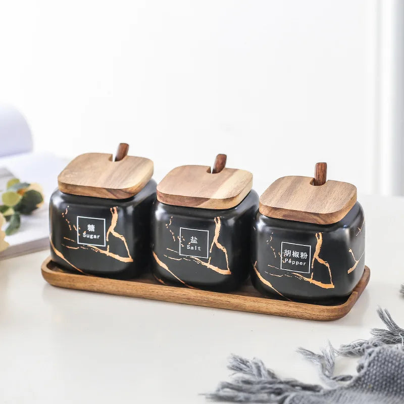 Japanese Spice Jar Set Marble Ceramic Seasoning Pot for Seasoning Rack Salt Sugar Pepper Shaker Storage  Box Kitchen Accessories