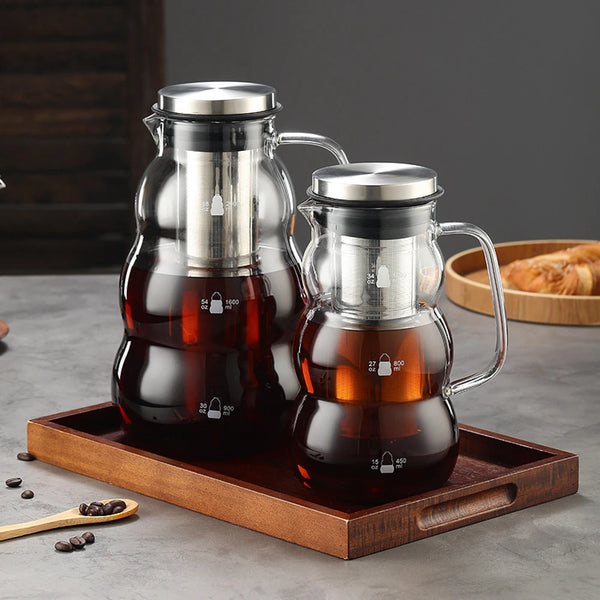 Cold Brew Iced Coffee Maker Airtight  Tea Infuser 1L/ 1.4L/ 2L Glass Carafe with Removable Stainless Steel Filter Iced Tea Maker