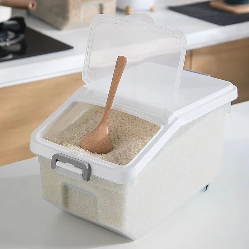 10KG Rice Storage Box Rice Dispenser Rice Container Grain Storage Jar Cereals Bucket Pet Food Container Kitchen Organizer