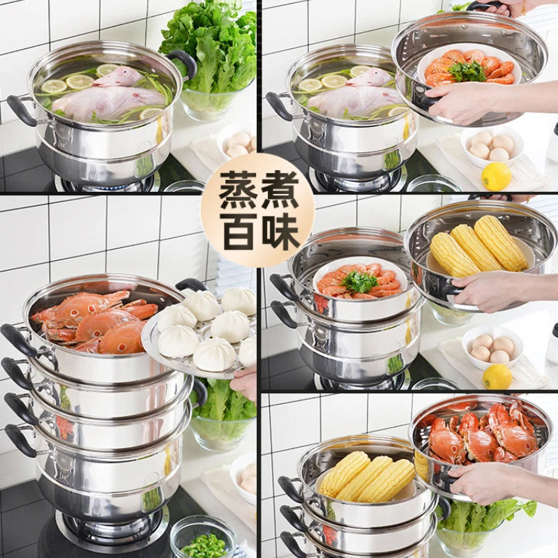 Induction Cooker Boilers Stainless Steel Multifunction Gas Stove Steamer Pot Couscous Rice Noodle Cookware Steamer for Food