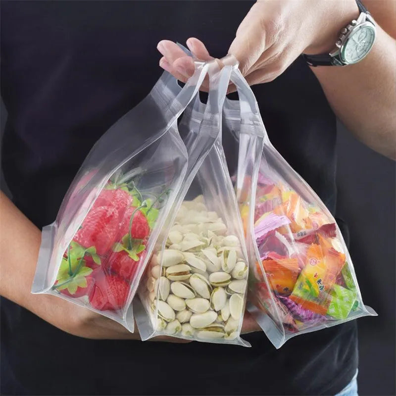 50pcs Reusable PEVA Food Bag Freezer Stand Up Food Storage Bag Silicone Bag Leakproof Top Kitchen Organizer Fresh Shut Bags BPA