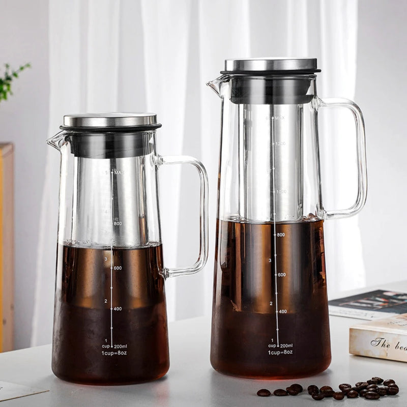 Cold Brew Iced Coffee Maker Airtight  Tea Infuser 1L/ 1.4L/ 2L Glass Carafe with Removable Stainless Steel Filter Iced Tea Maker