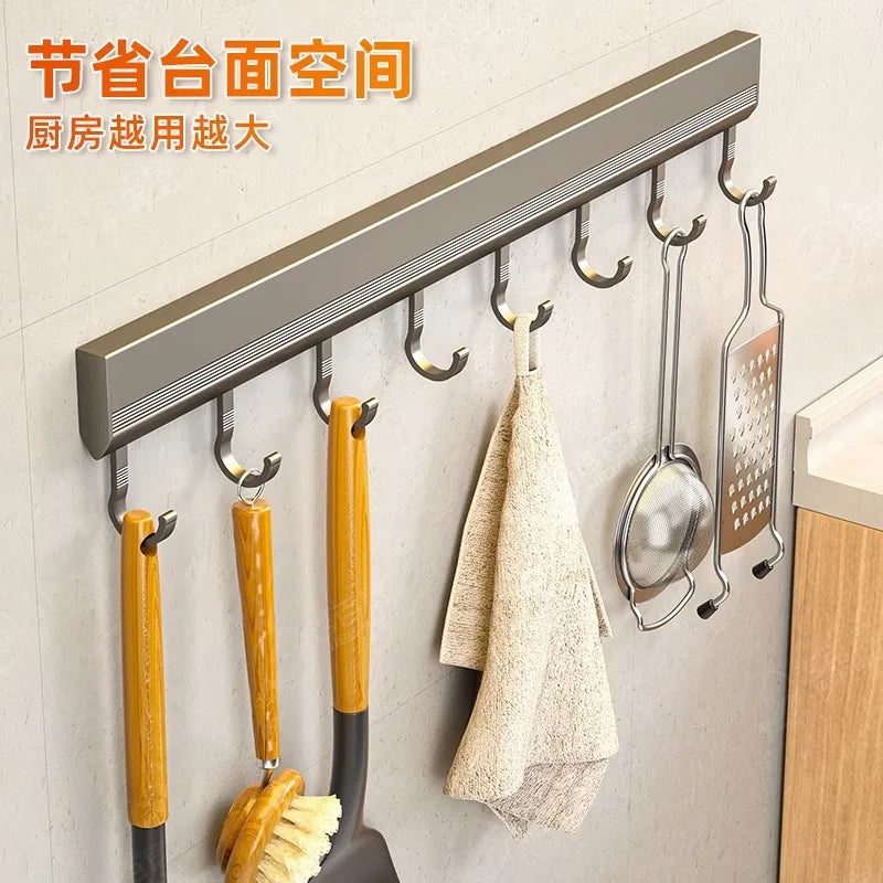 Wall Mounted Hooks Rack Punch Free Kitchen Utensils Storage Row Hook Holder Bathroom Robe Towel Coat Hangers Multi-Purpose Hooks