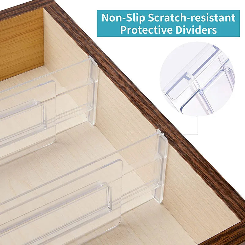 2PCS Drawer Dividers Organizers Adjustable Cabinet Storage Clothes Drawer Organizer Clear Drawers Separators Kitchen Tools